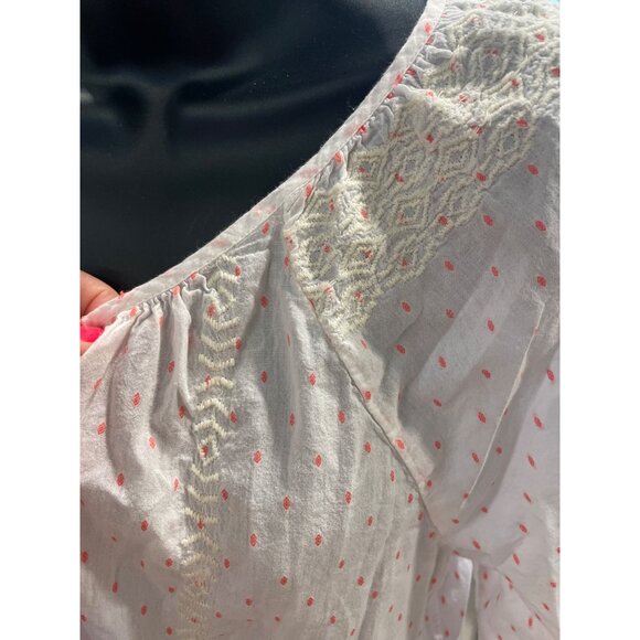 J. Crew Womens White Coral Polka Dot Peasant Blouse Embroidered Details Size L - Picture 4 of 11